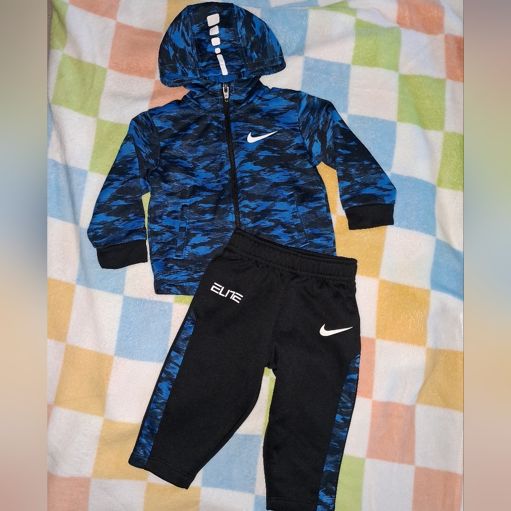 Nike ELITE Kids 2 Piece Sweatsuit Size 12 Months Blue/Black - Picture 2 of 15